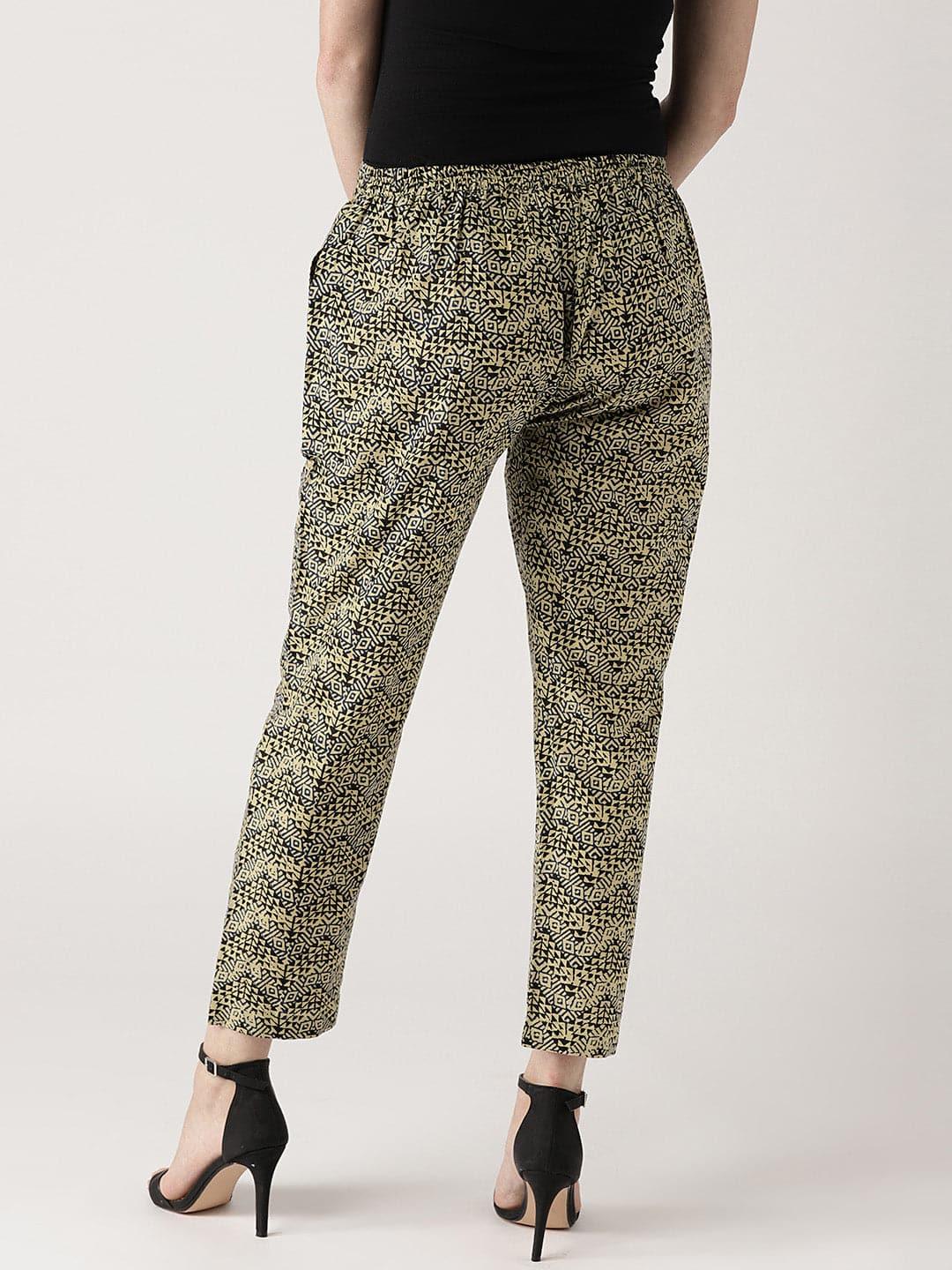 Beige Printed Cotton Trousers