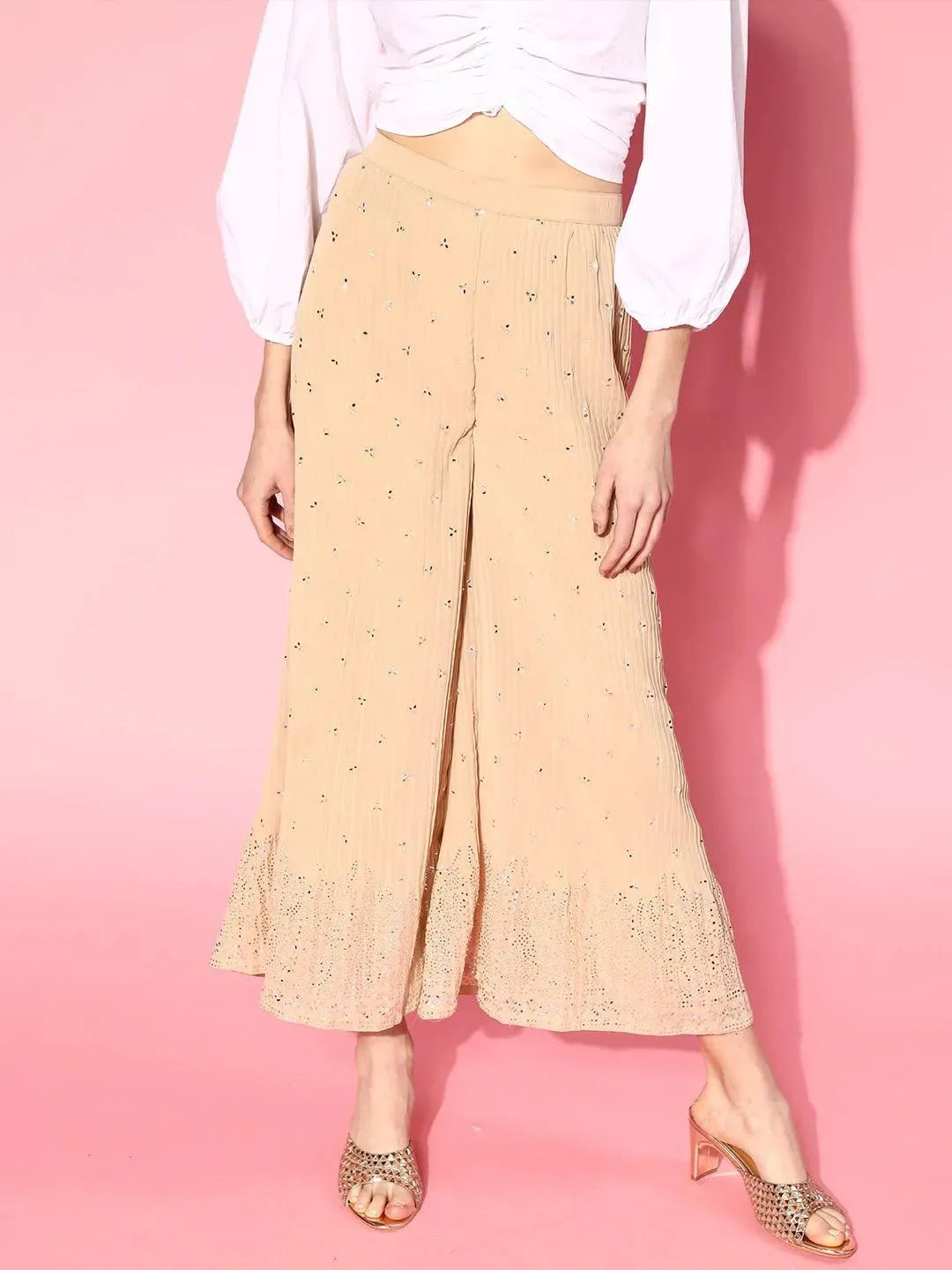 

Beige Printed Georgette Palazzos