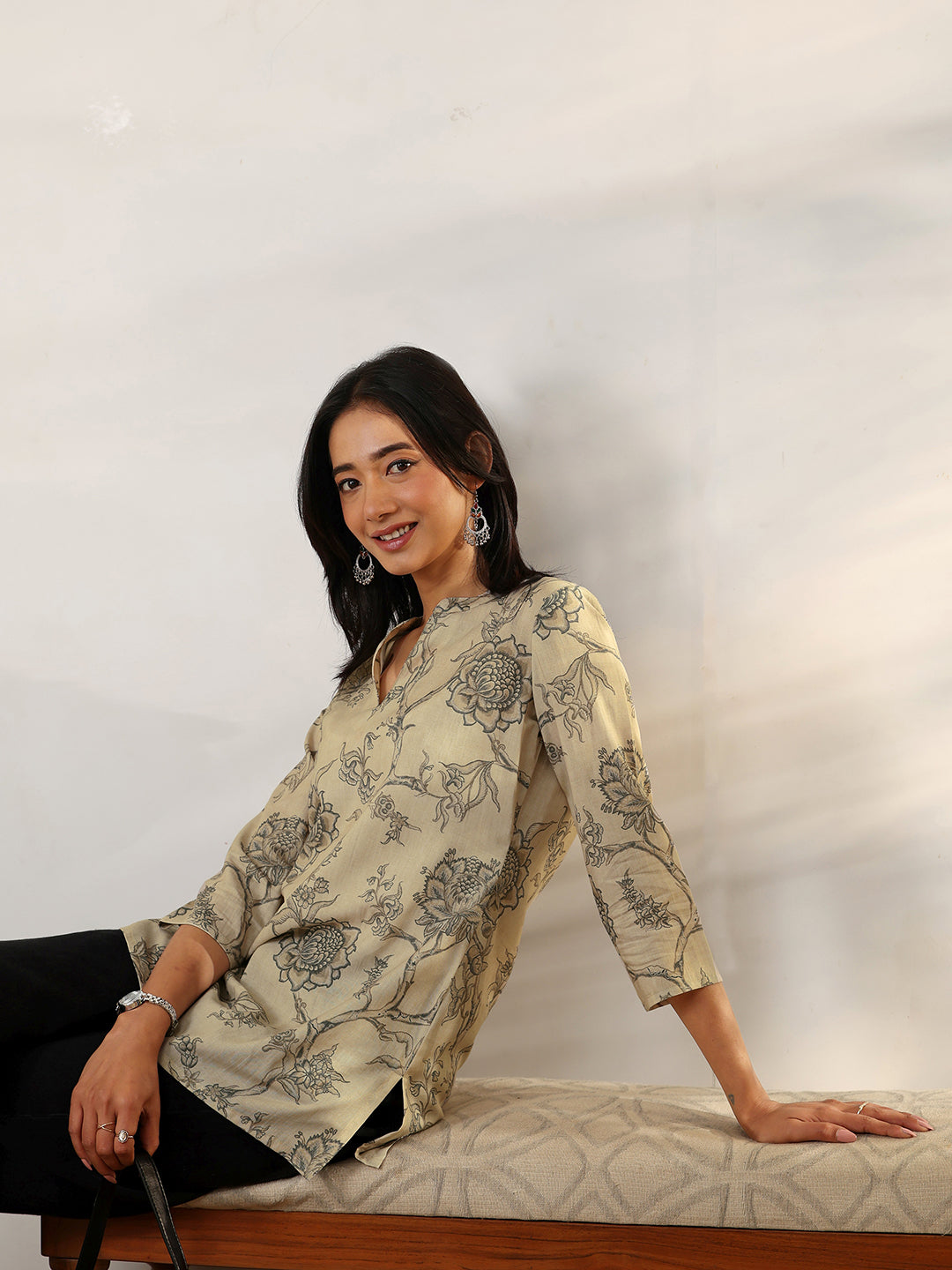 libas Beige Printed Muslin Straight Short Kurti-picture-10