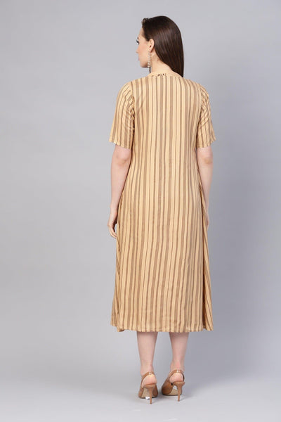 Beige Printed Rayon Dress With Jacket - Libas
