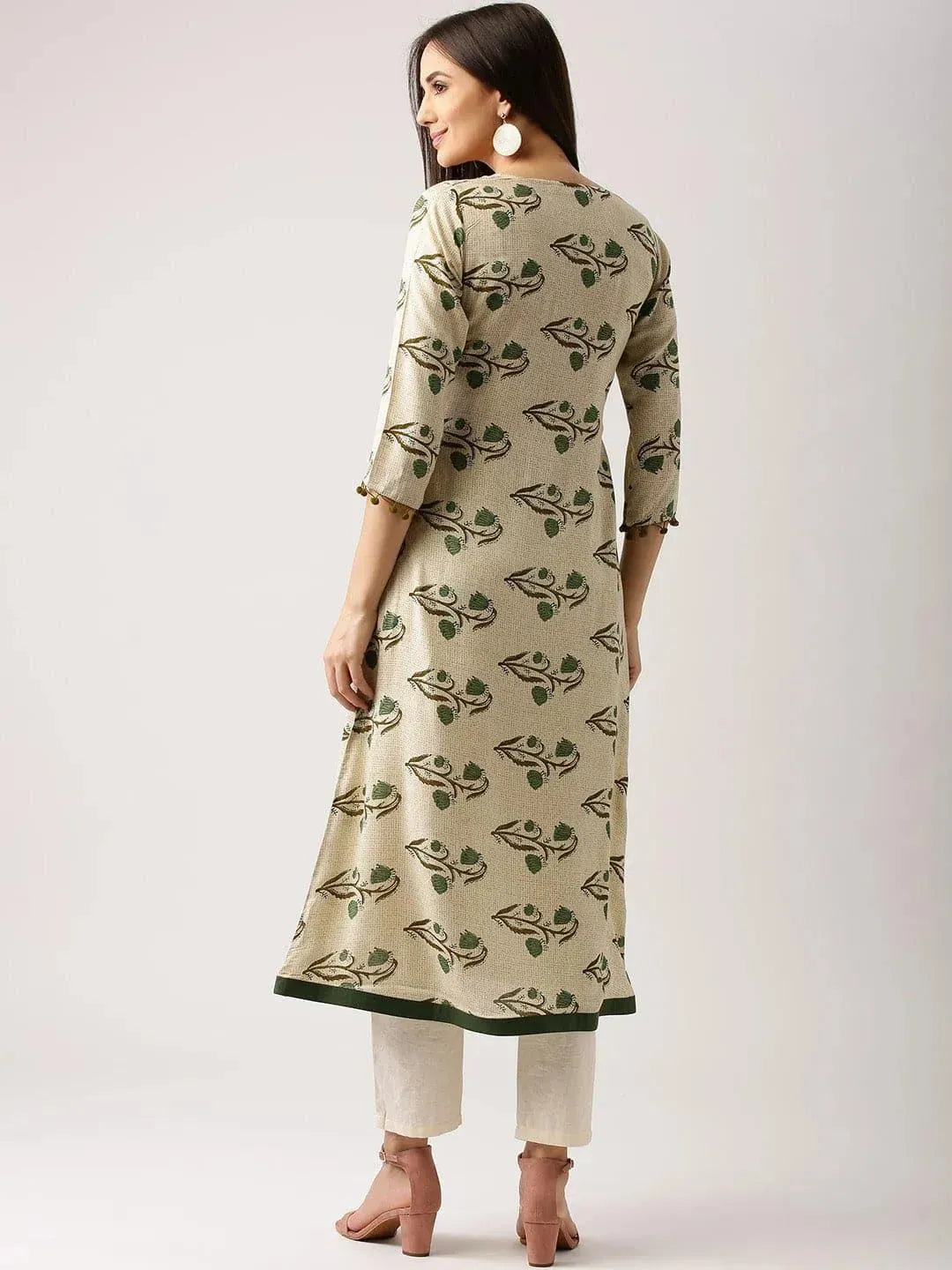 Beige Printed Rayon Kurta - Libas