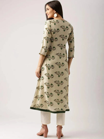 Beige Printed Rayon Kurta - Libas