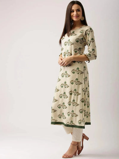 Beige Printed Rayon Kurta - Libas