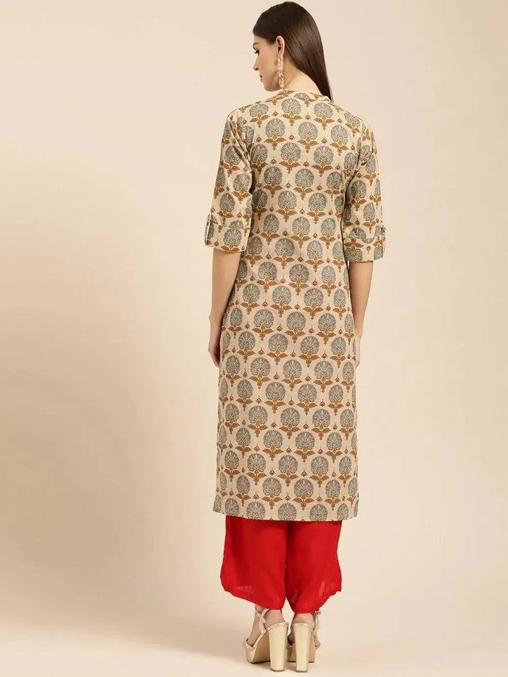Beige Printed Rayon Kurta - Libas