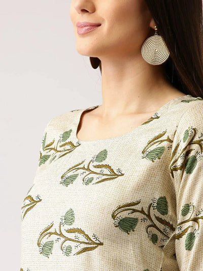 Beige Printed Rayon Kurta - Libas