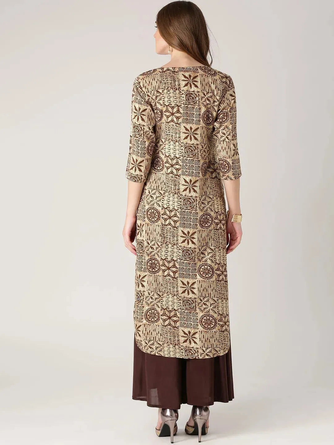 Beige Printed Rayon Kurta - Libas 