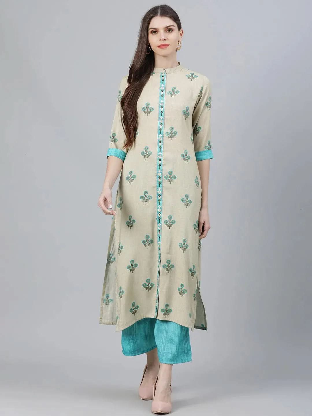 

Buy Beige Printed Rayon Kurta Set - 6720- | Libas Ethnic Wear Online