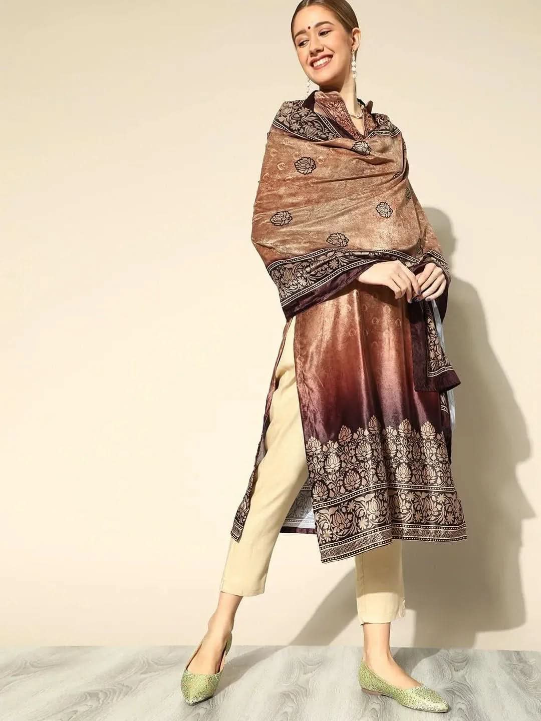 

Buy Beige Printed Velvet Suit Set - 20369O- | Libas Ethnic Wear Online