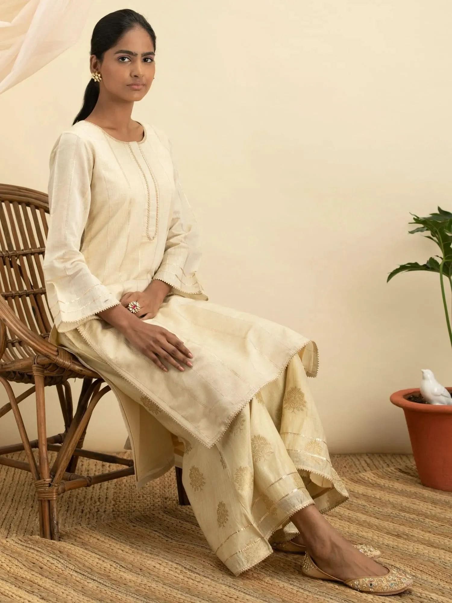 

Buy Beige Design Chanderi Silk Kurta Set - 13091O-XS | Libas Ethnic Wear Online