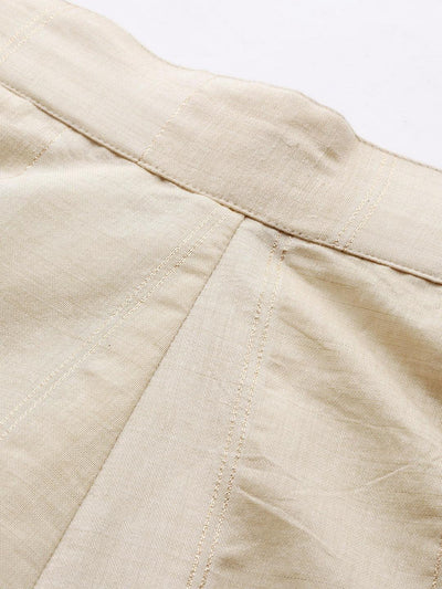 Beige Self Design Silk Trousers - Libas