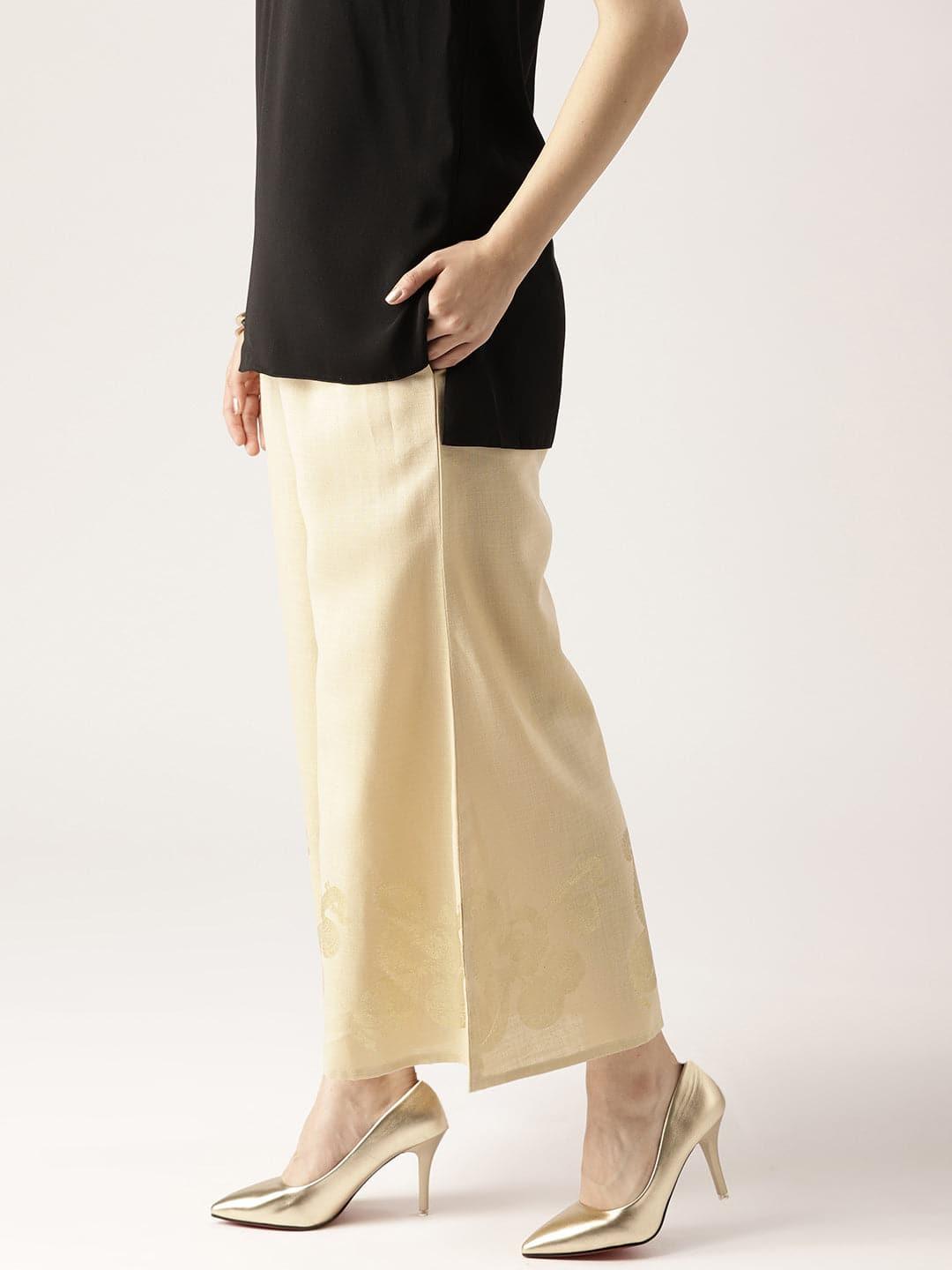 Beige Solid Cotton Palazzos