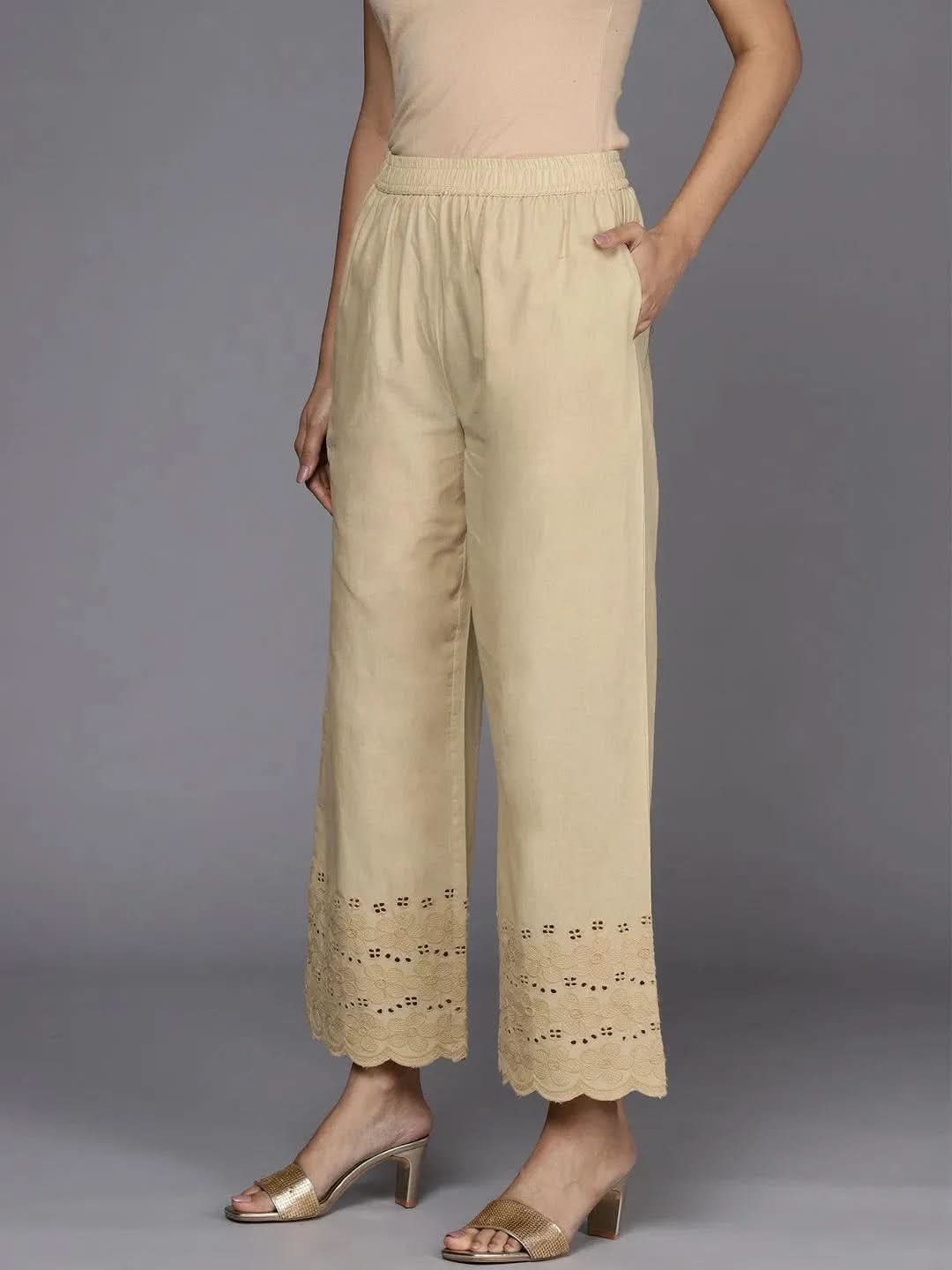 

Beige Solid Cotton Palazzos