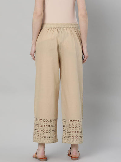 Beige Solid Cotton Palazzos - Libas