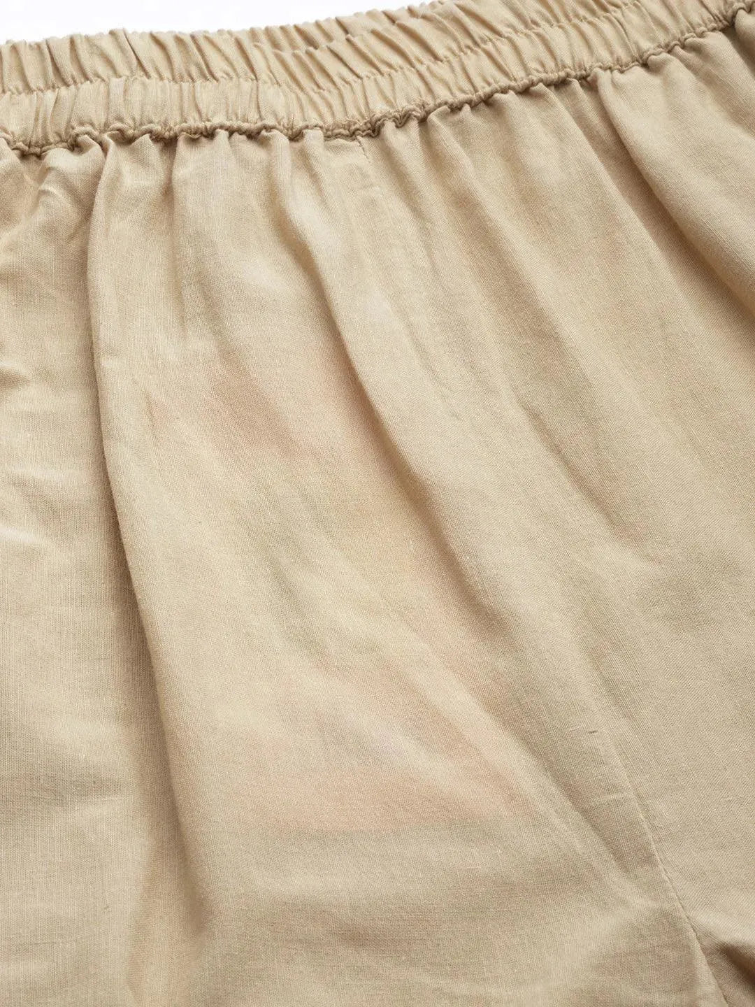 Beige Solid Cotton Palazzos - Libas