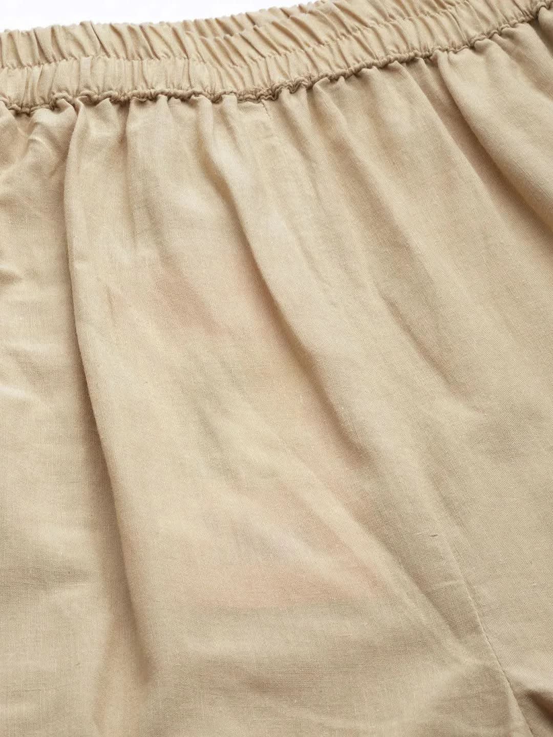 

Beige Solid Cotton Palazzos