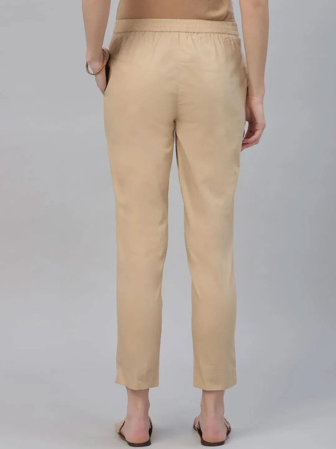 

Beige Solid Cotton Trousers