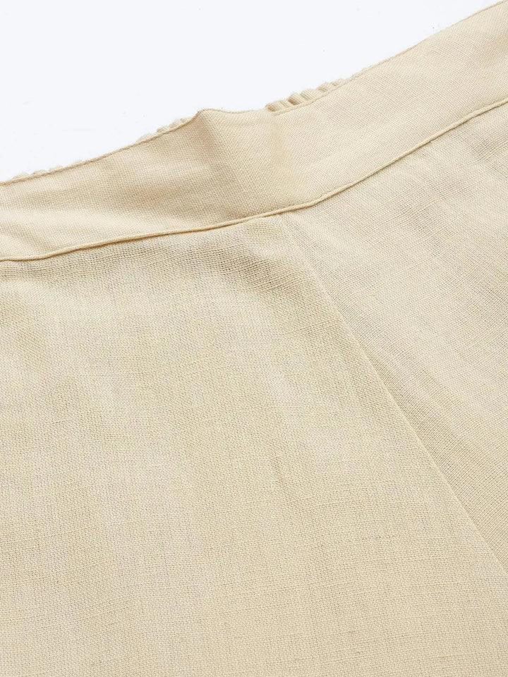 Beige Solid Cotton Trousers - Libas