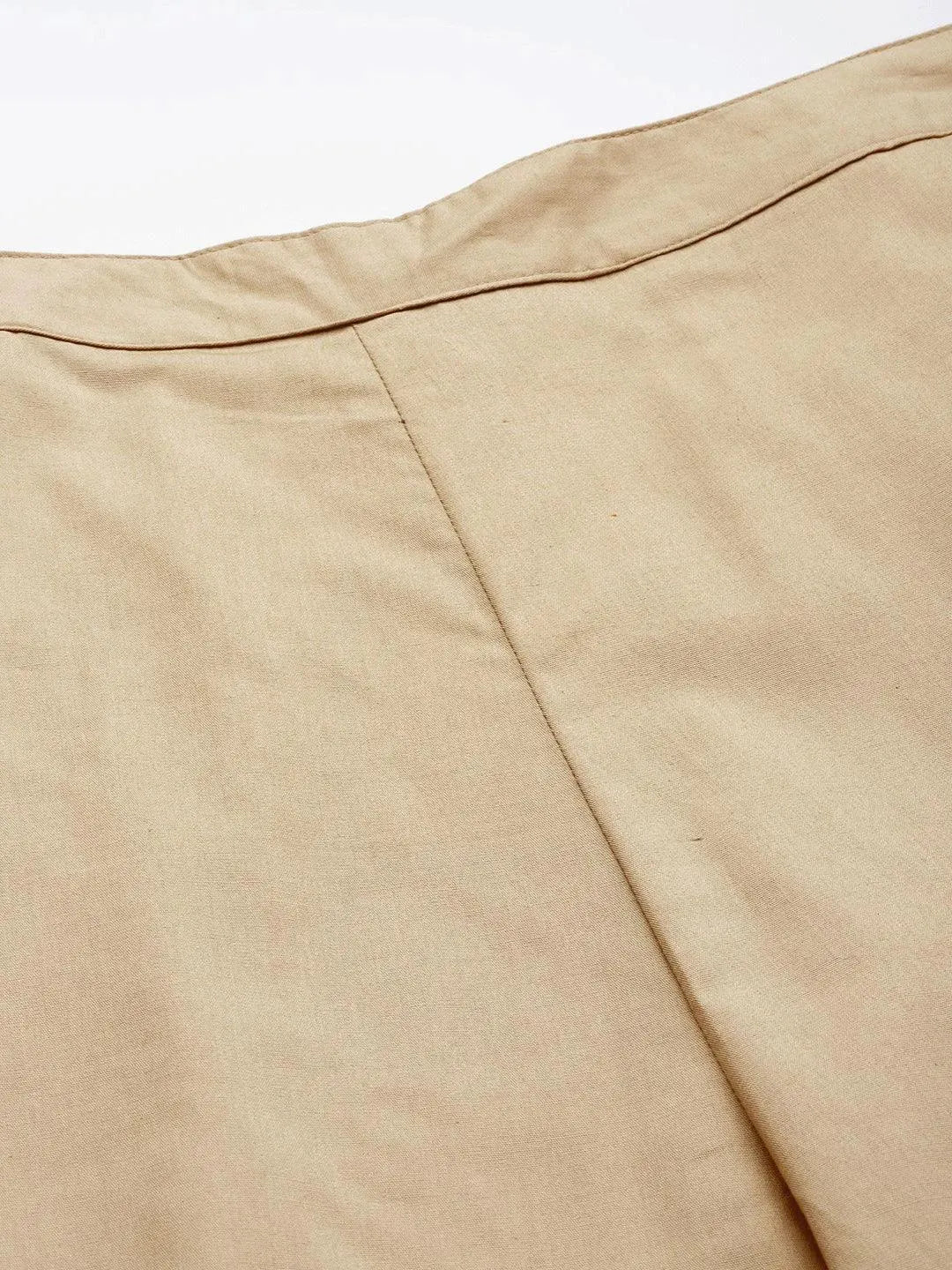 Beige Solid Cotton Trousers - Libas 