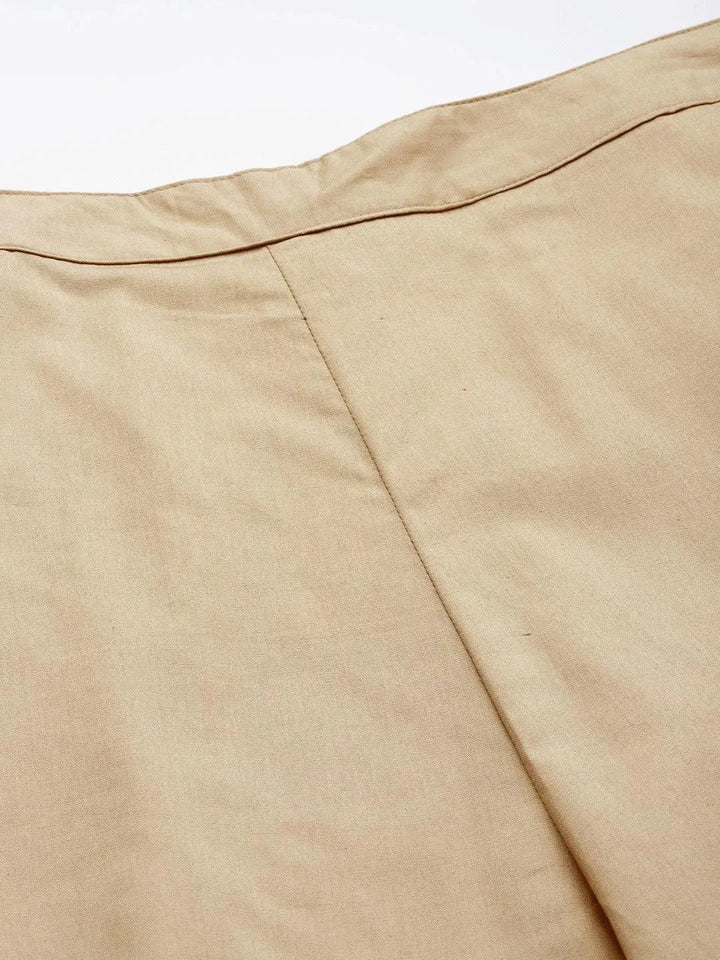 Beige Solid Cotton Trousers - Libas