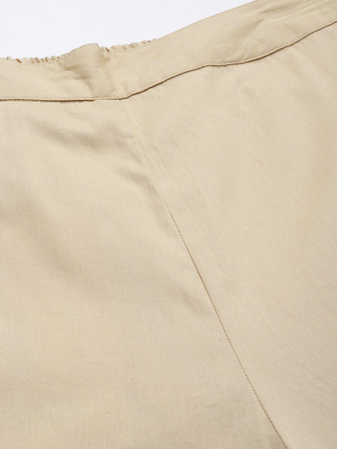 Beige Solid Cotton Trousers