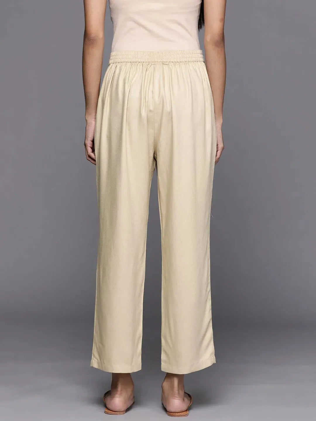 Beige Solid Pashmina Wool Trousers - Libas