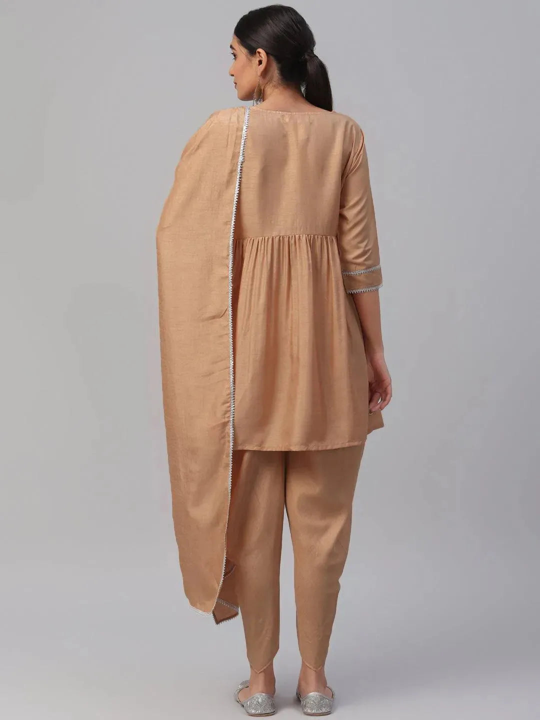 Beige Solid Polyester Suit Set - Libas