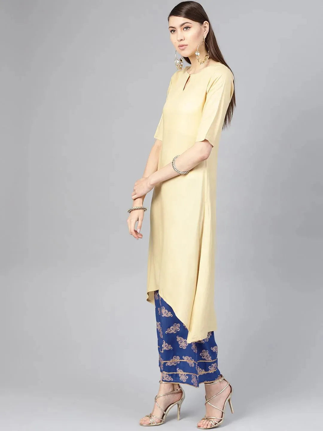 Beige Solid Rayon Kurta Set - Libas