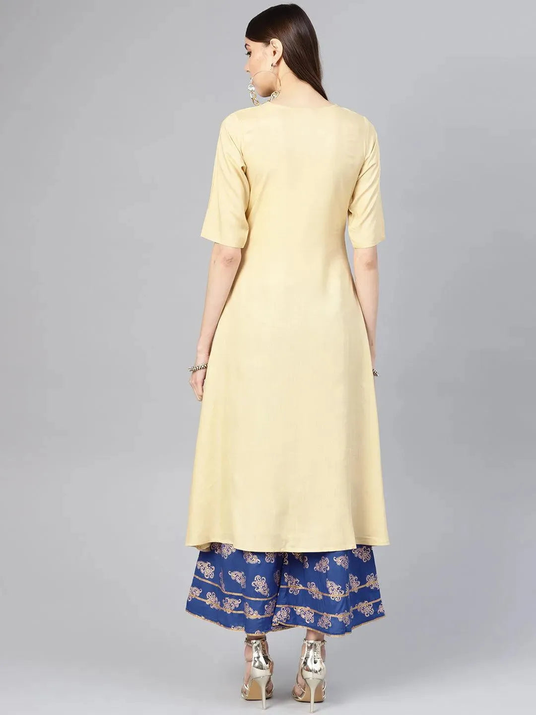 Beige Solid Rayon Kurta Set - Libas