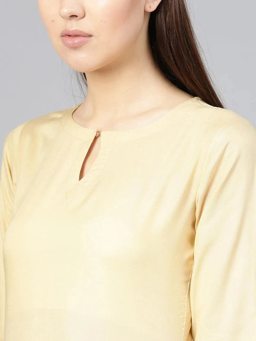 Beige Solid Rayon Kurta Set - Libas