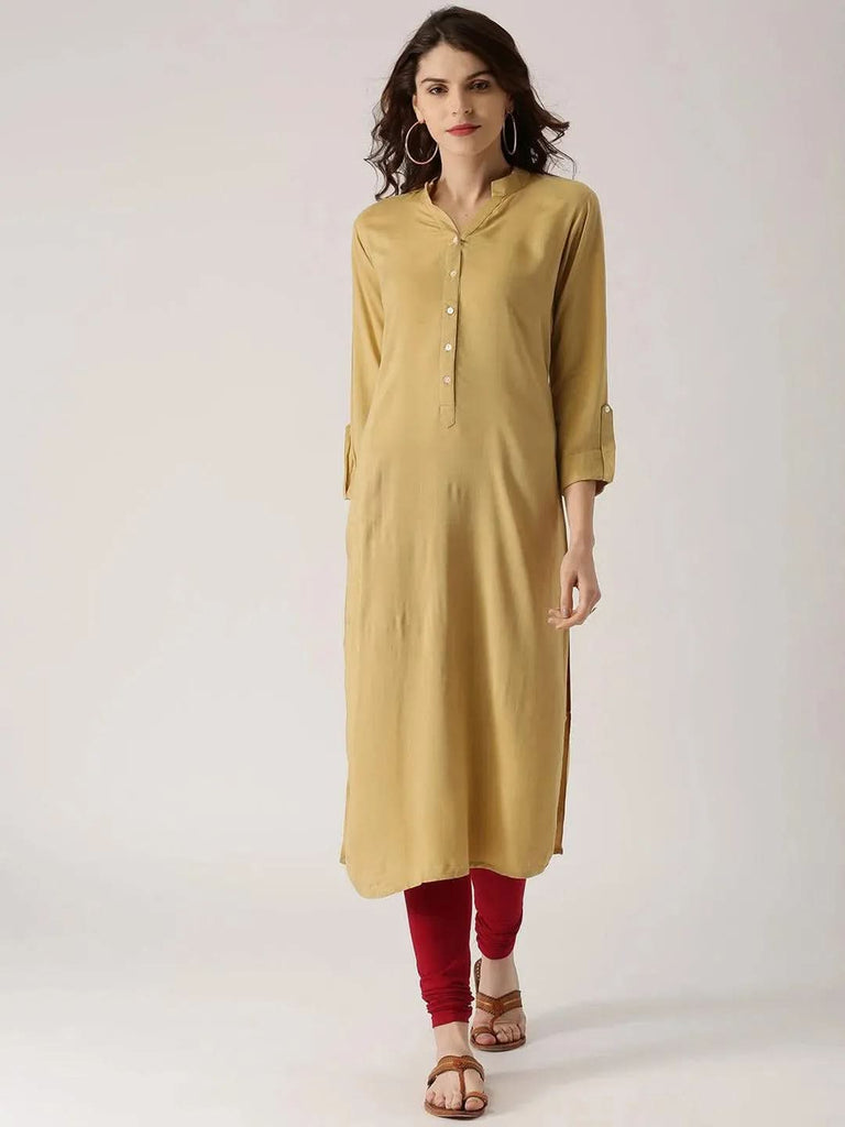 Libas Beige Solid Rayon Kurta