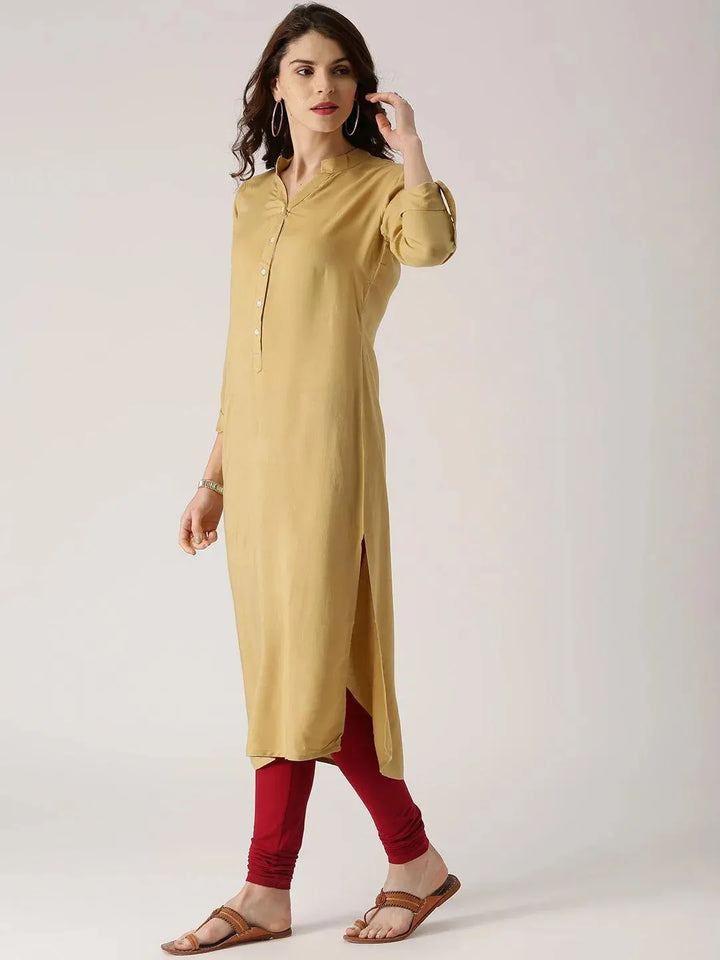 Beige Solid Rayon Kurta - Libas