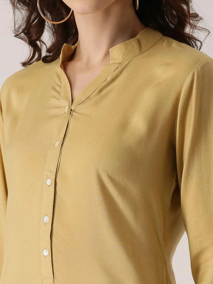 Beige Solid Rayon Kurta - Libas