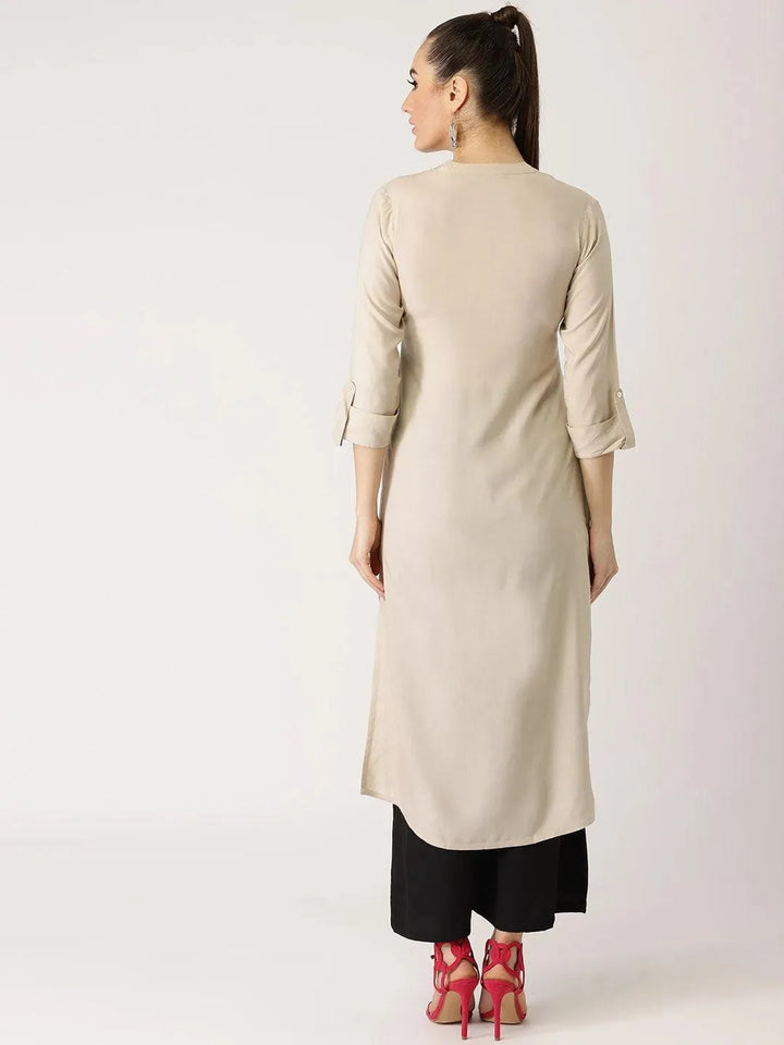 Beige Solid Rayon Kurta - Libas