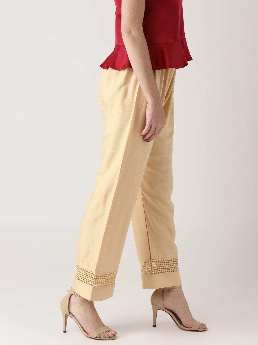 Beige Solid Rayon Palazzos - Libas