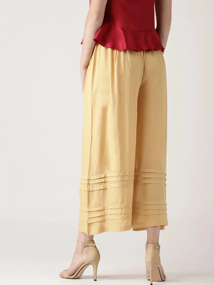 Beige Solid Rayon Palazzos - Libas