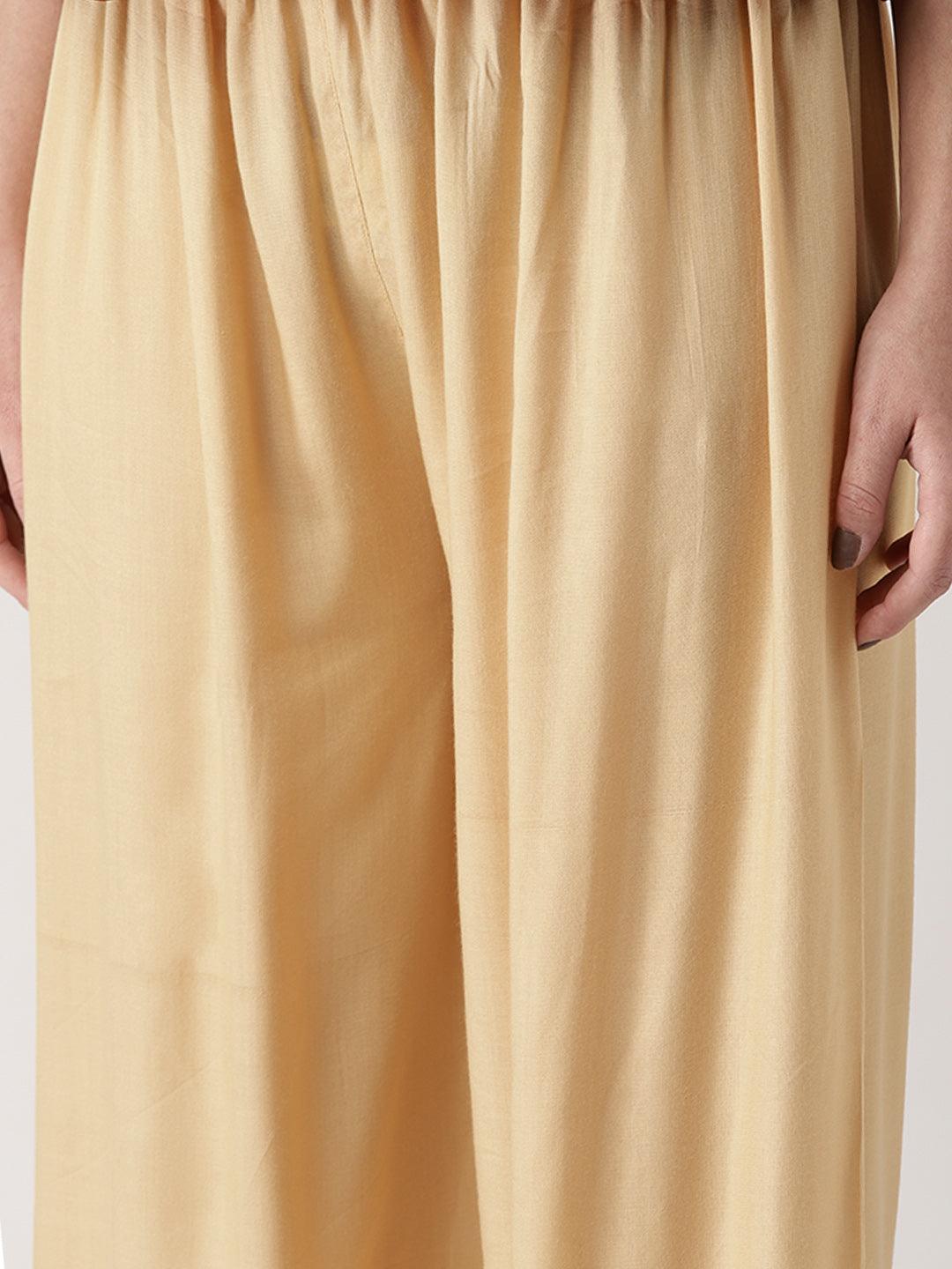 Beige Solid Rayon Palazzos