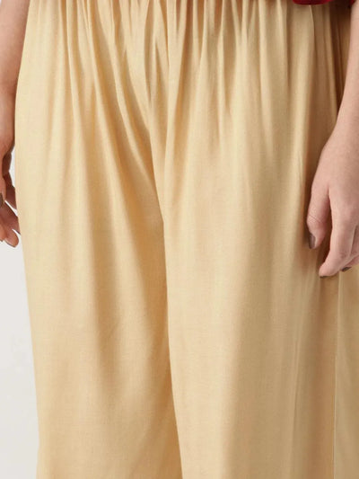 Beige Solid Rayon Palazzos - Libas