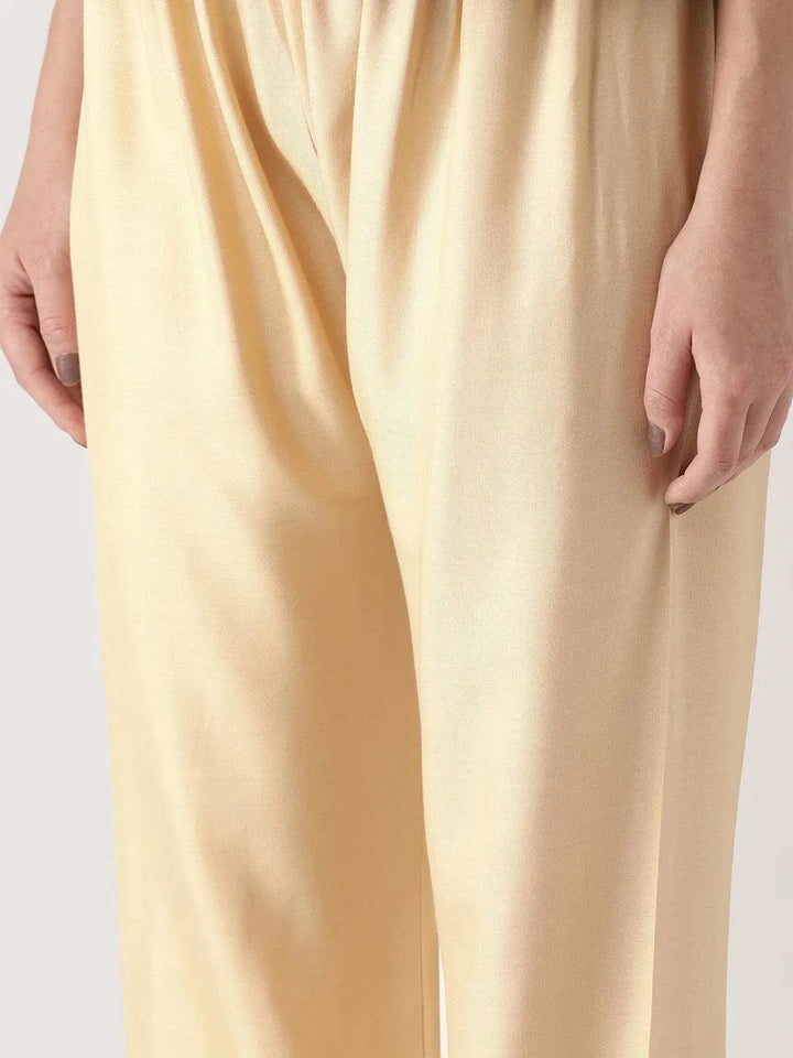 Beige Solid Rayon Palazzos - Libas