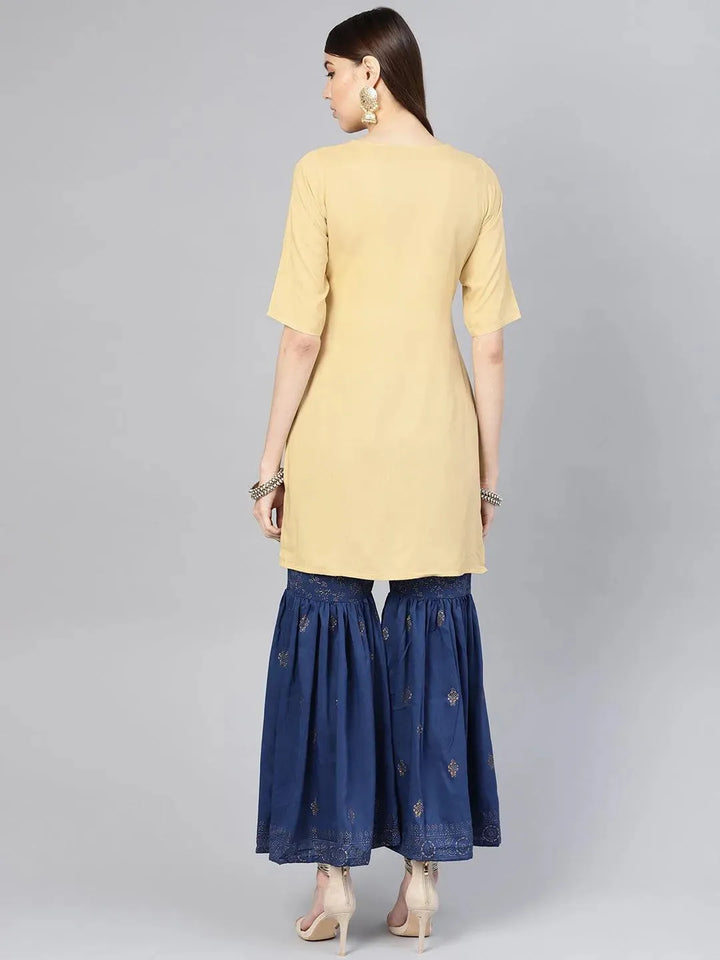 Beige Solid Rayon Kurta Set - Libas