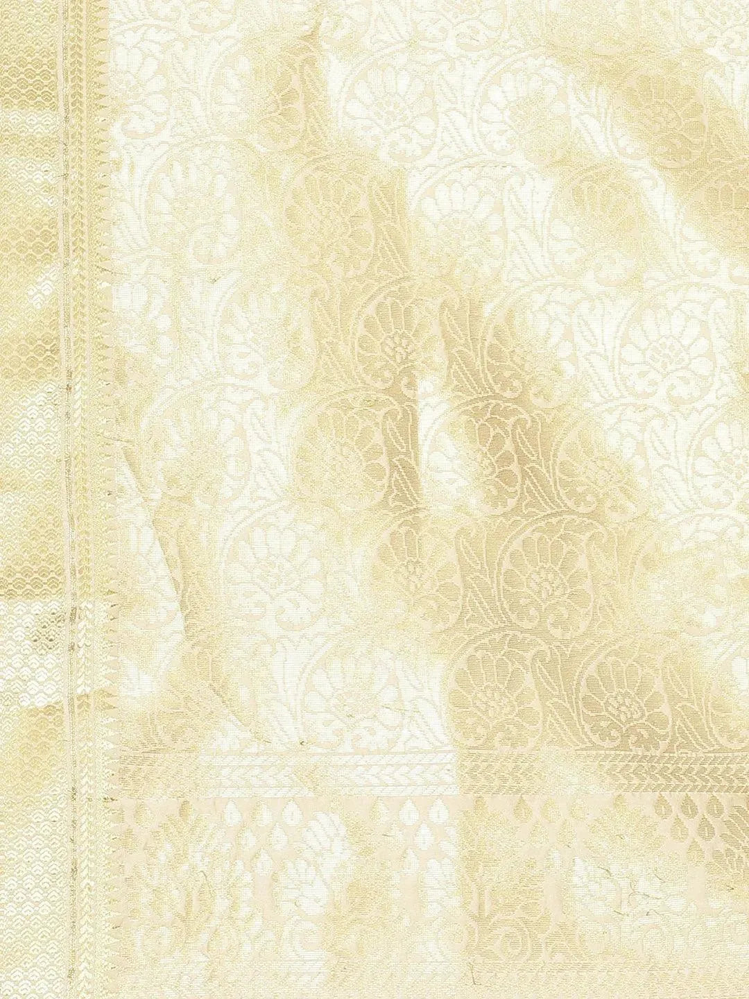 Beige Solid Silk Blend Saree - Libas