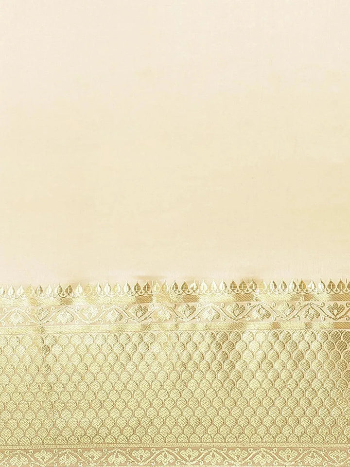 Beige Solid Silk Blend Saree - Libas