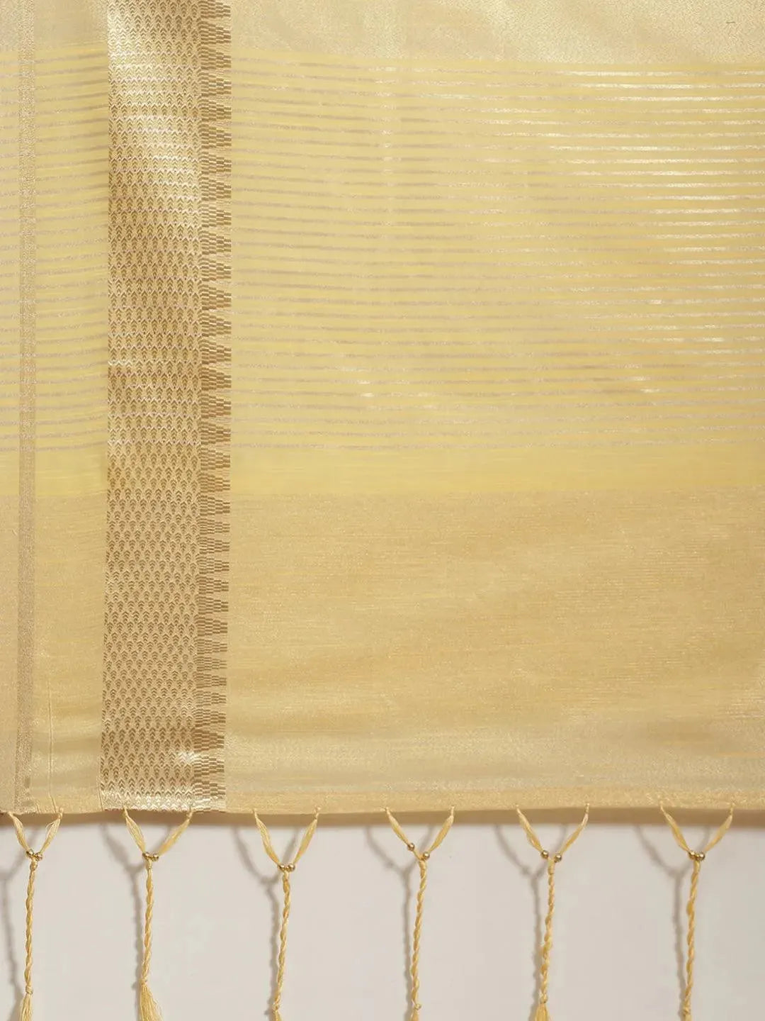 Beige Solid Silk Blend Saree - Libas 