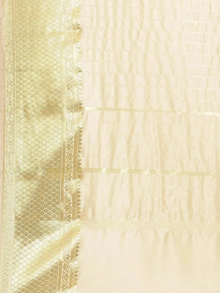 Beige Solid Silk Blend Saree - Libas