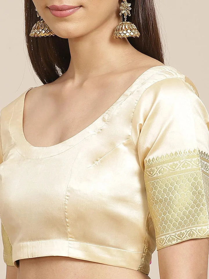 Beige Solid Silk Blend Saree - Libas