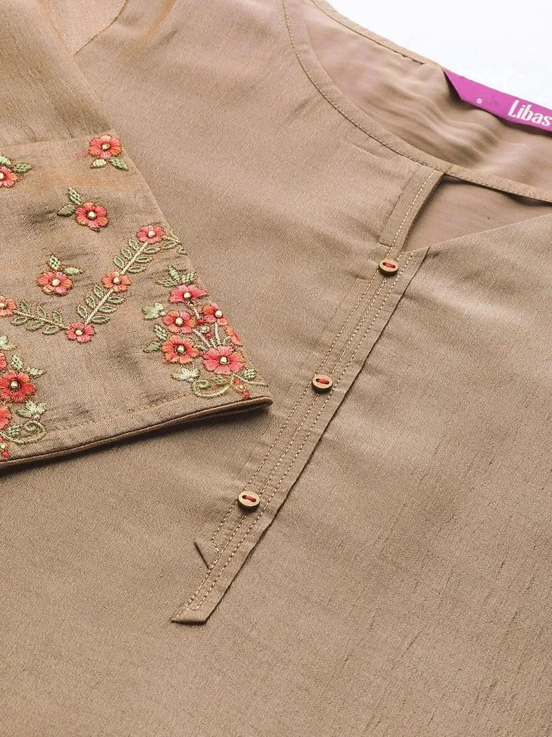

Beige Solid Silk Kurta