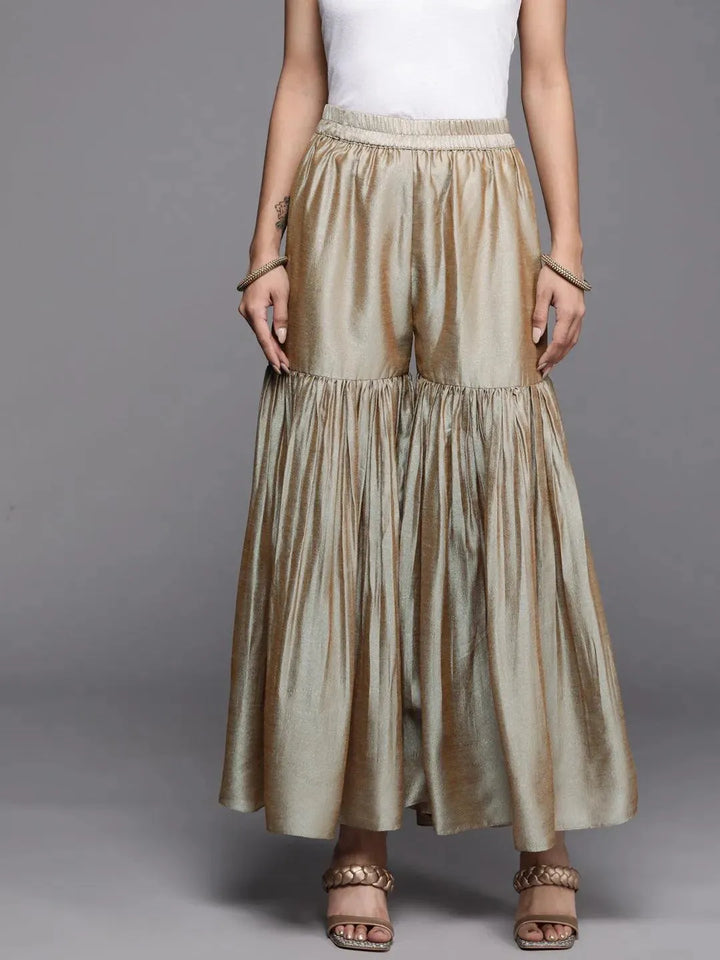 Beige Solid Silk Palazzos - Libas