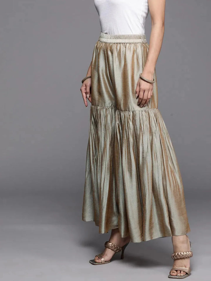 Beige Solid Silk Palazzos - Libas