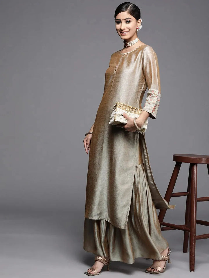 Beige Solid Silk Palazzos - Libas