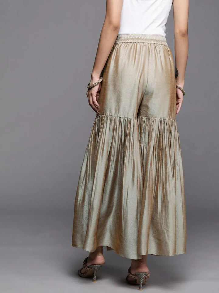 Beige Solid Silk Palazzos - Libas