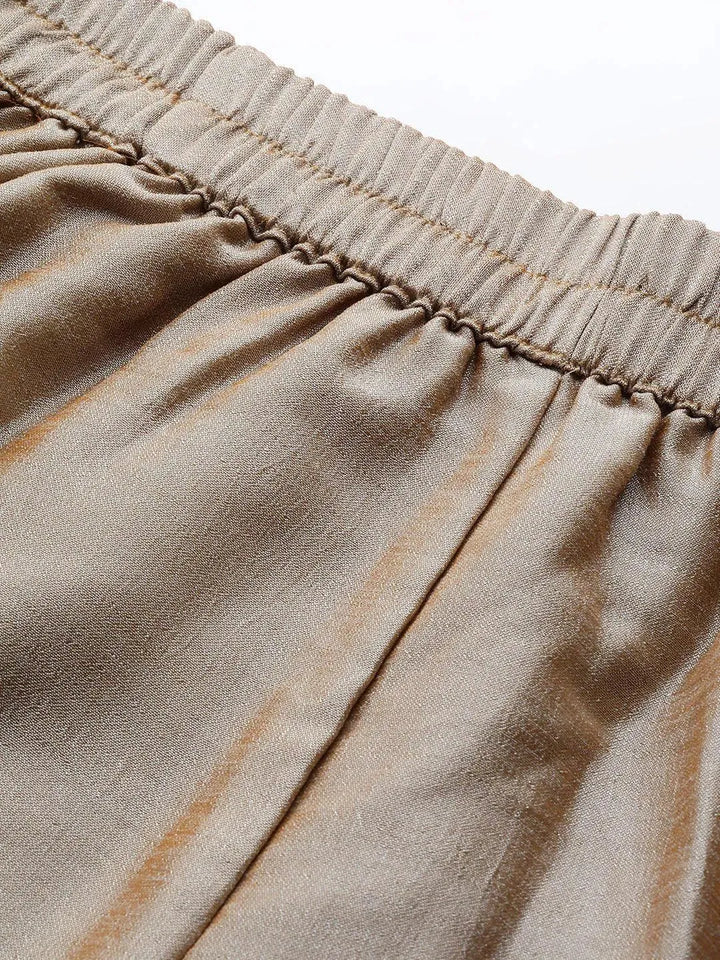 Beige Solid Silk Palazzos - Libas